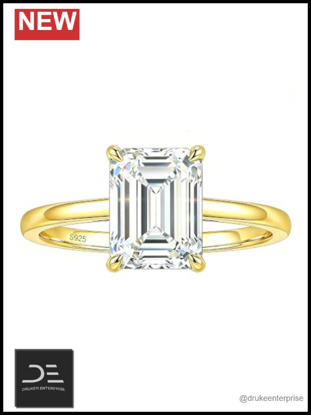 14k Gold Plated 925 Sterling Silver Engagement Ring 3ct Moissanite